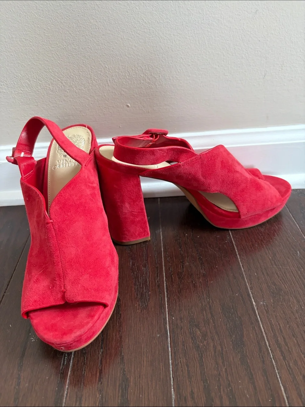 Hot Red Vince Camuto Suede Peep-Toe Slingback Heels - 8.5 M / 39